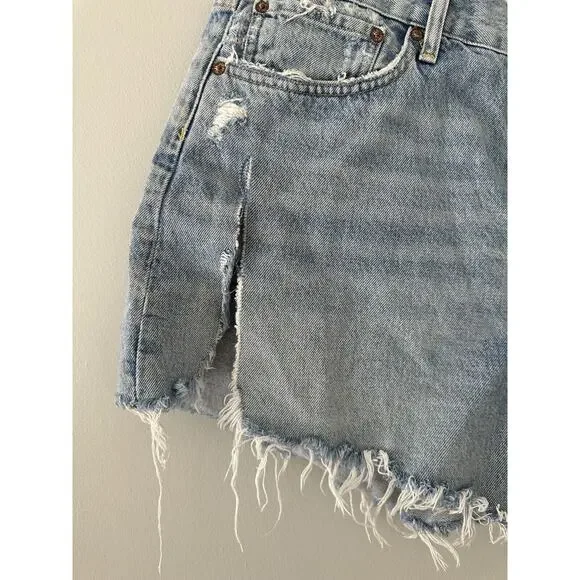 AGOLDE 32 Cotton Relaxed Frayed Hem High Rise Cutoff Shorts - Picture 2 of 9